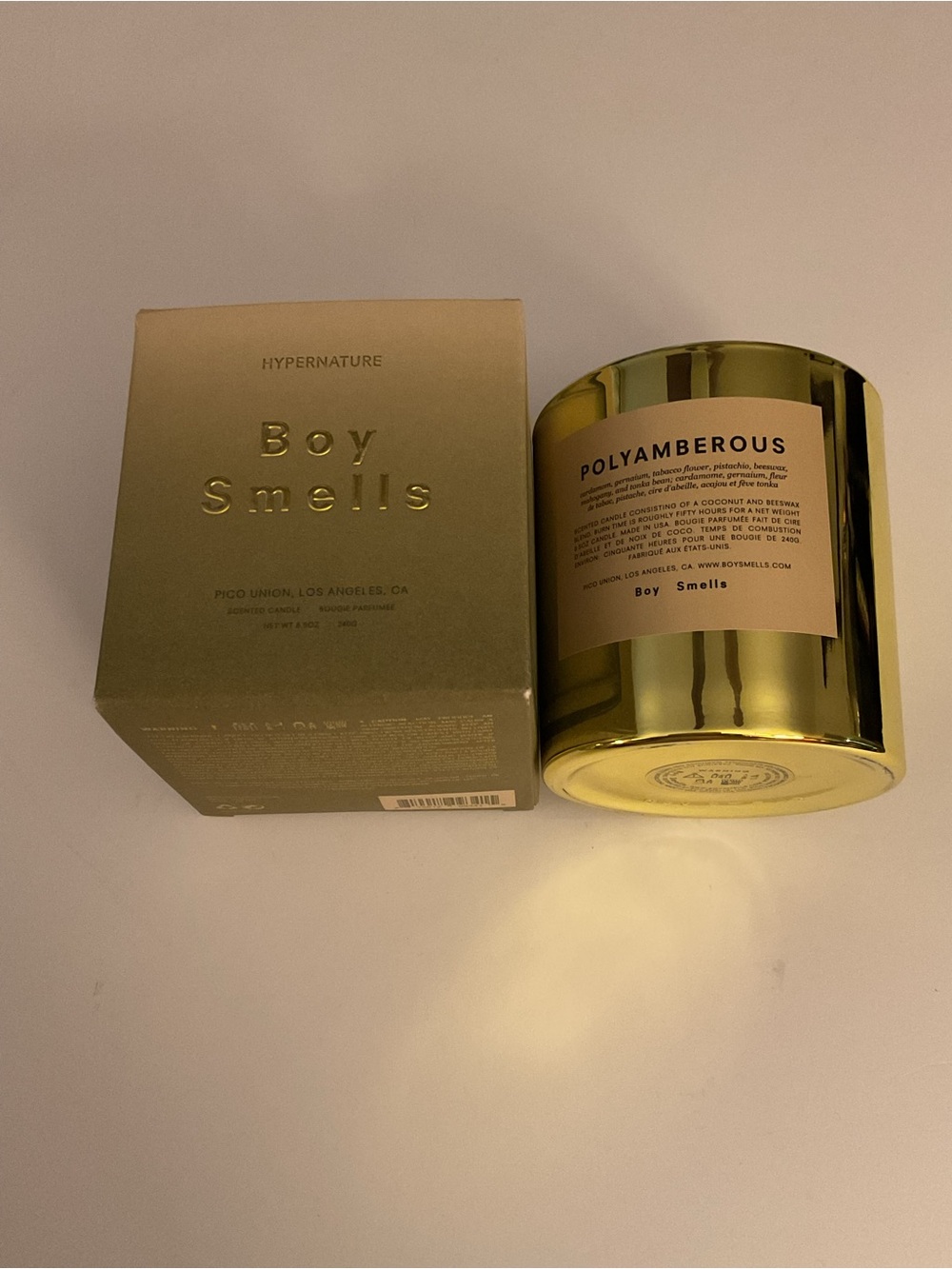 BOY SMELLS GOLD METALLIC POLYAMBEROUS CANDLE 8.5 oz NWT